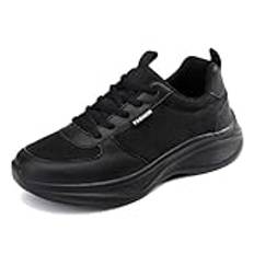 JiuQing Damtränare Löpning Promenadskor Halkfria Lättvikts bekväma Jogging Gym Arbetssneakers,Black,39 EU