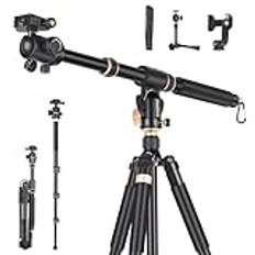 86,6 tum multifunktionell aluminiumkamerastativ monopod med 32 mm rör mittkolumn och 360 graders kulhuvud, horisontellt stativ över huvudet kamerafäste för DSLR-kamera, videokamera, justerbar
