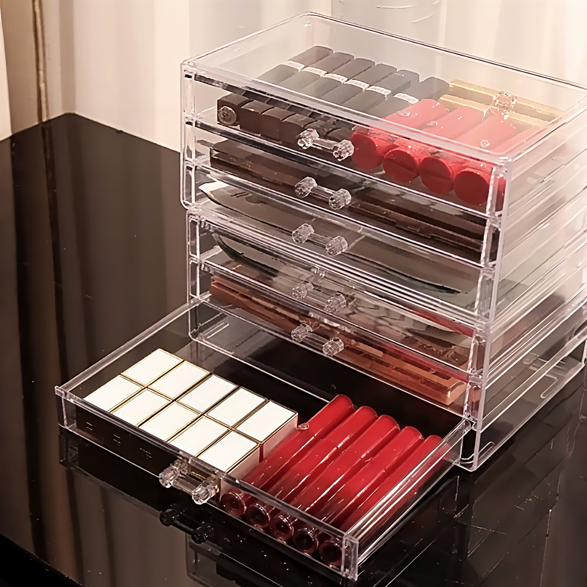Transparent Desktop Drawer Organizer Makeup Storage Box For Lipsticks Jewelry Cosmetic Organizer Vanity Table Storage Supplies