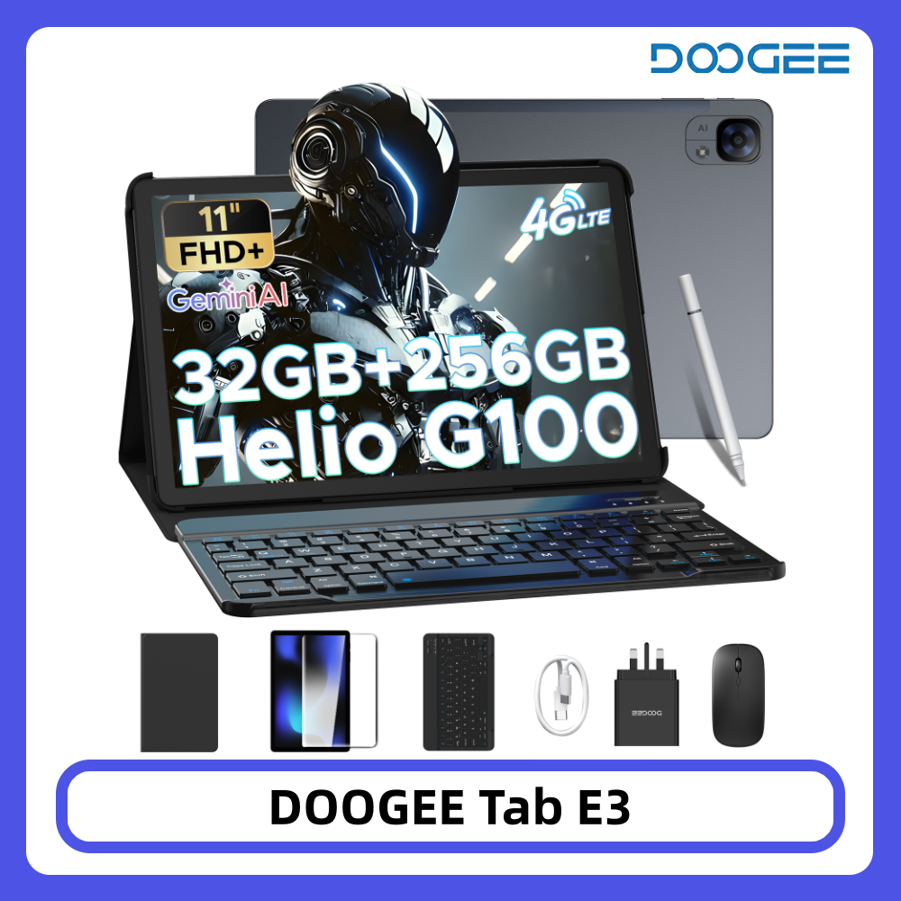 DOOGEE Tab E3 Tablet 32GB(8+24) 256GB Gemini AI Android 15 11" FHD+ 8800mAh Battery Helio G100 Dual Speakers 2 In1 Tablet