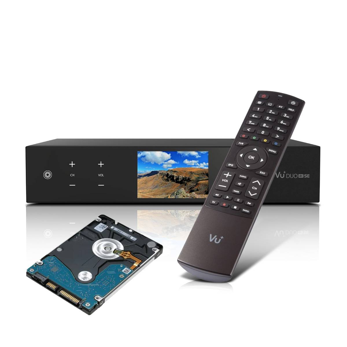 VU+ Duo 4K SE – UHD 4K Linux-mottagare med Dual DVB-T2 Tuner (Marksänd TV) (Välj variant: Med inbyggd hårddisk 1TB)