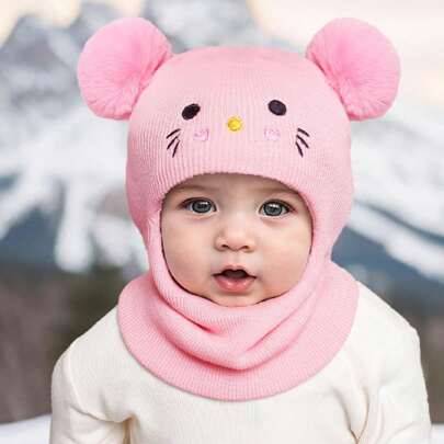 1 st Barn/bebis Enfärgad söt stickad mössa, varm för höst och vinter, lämplig för daglig användning utomhus - Vitt (4-7Y,1-3Y)
