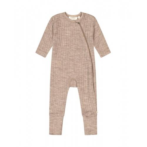 Rib Heldragt Med Lynlås I 100% Merino Uld, Oeko-texÂ® Beige Melange 56