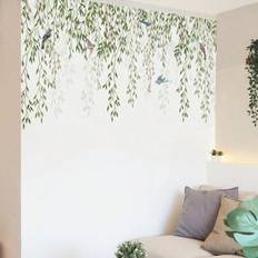 2 st Green Willow Tree Hängande väggdekal, Spring Vine Väggdekal, Plant Leaf Wall Art Väggmålning, Avtagbar för sovrum, vardagsrum, TV-bakgrund - Multifärgad (En-Storlek)