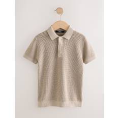 Next Neutral 100% Cotton Short Sleeve Knitted Popper Polo Shirt (3-16yrs) - 3 Years (98cm)