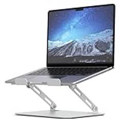 SOUNDANCE Laptopstativ för skrivbord med stabil tung bas, justerbar höjd, flera betraktningsvinklar, ergonomisk, i metall, hopfällbart, kompatibelt med 10- till 15,6-tums dator, silver