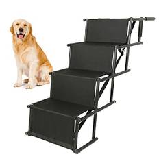 OHMG Hundetreppe Auto,Hunderampe Auto klappbar,Einstiegshilfe Hund Auto,Rampe Hund,Treppen/Stufen Für Hunde mit verstellbaren Stufen,Bis 75 kg Für alle Fahrzeuge nutzbar (Schwarz, 45 * 139 * 56-76CM)