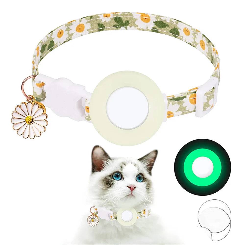 Breakaway Cat Collar with Daisy AirTag Holder & Bell - Green