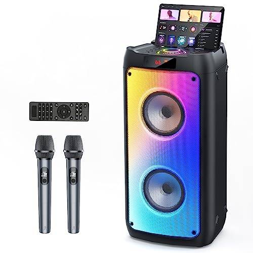 JYX Karaoke Maschine, Karaoke Anlage Mit 2 Mikrofonen, Tragbarer Bluetooth Lautsprecher Mit RGB Licht, Karaoke Box Karaoke Set, PA System Für Erwachsene, Party Box, Unterstützt TF/USB, AUX, FM, TWS