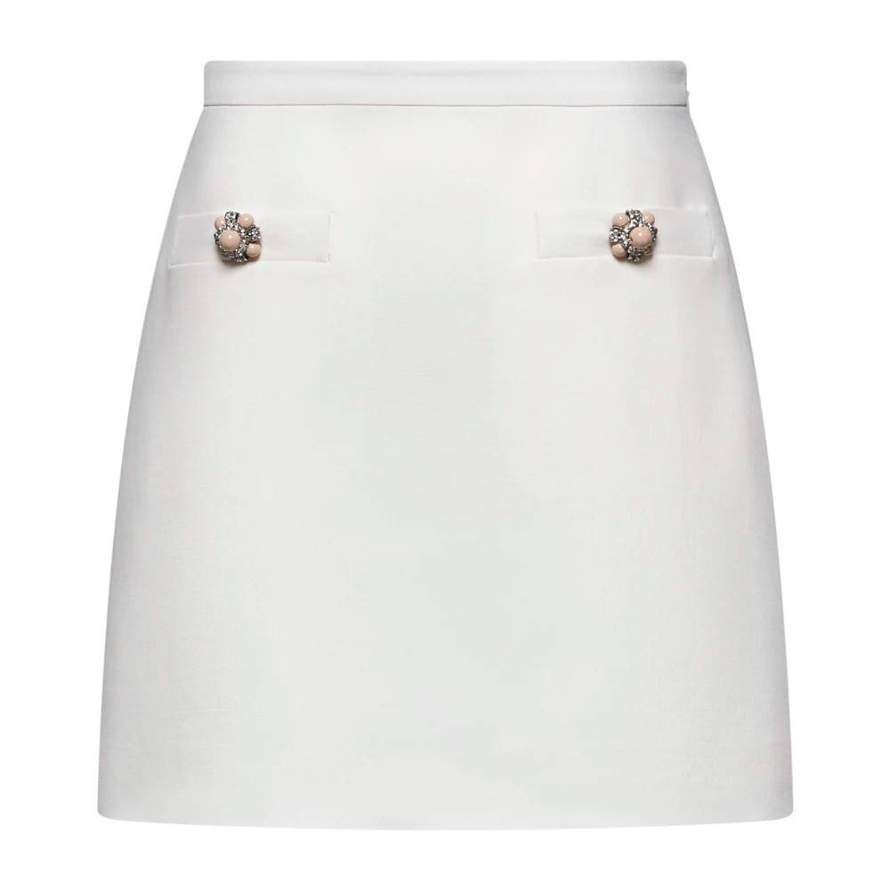 Valentino Ivory Nederdel med Juvelknap Lommer - Nederdele - Dame - Beige - M - Uld