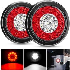 2 STK 4" Rund Rød Hvid LED Trailer Baglygter 16 LED'er m/Flush M