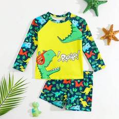 Ung pojke sommar tropiska dinosaurietryck långärmade badbyxor Baddräkt Set - Multifärgad (6Y,7Y,4Y,5Y)