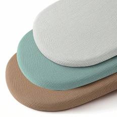 3-pack 100 % bomullsmuslinlakan, mjuka och andningsbara muslinlakan, passar för oval vagga, Moses korg, rektangulär madrass - Multifärgad (En-Storlek)