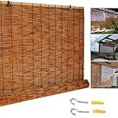 Anpassningsbar karboniserad vass gardin, bamburullgardin, retro skiljevägg, dekorativ gardin, bambugardin, fönster, insynsskydd, rullgardiner solskydd, för inomhus/utomhus/trädgård/fönster (B 145 x