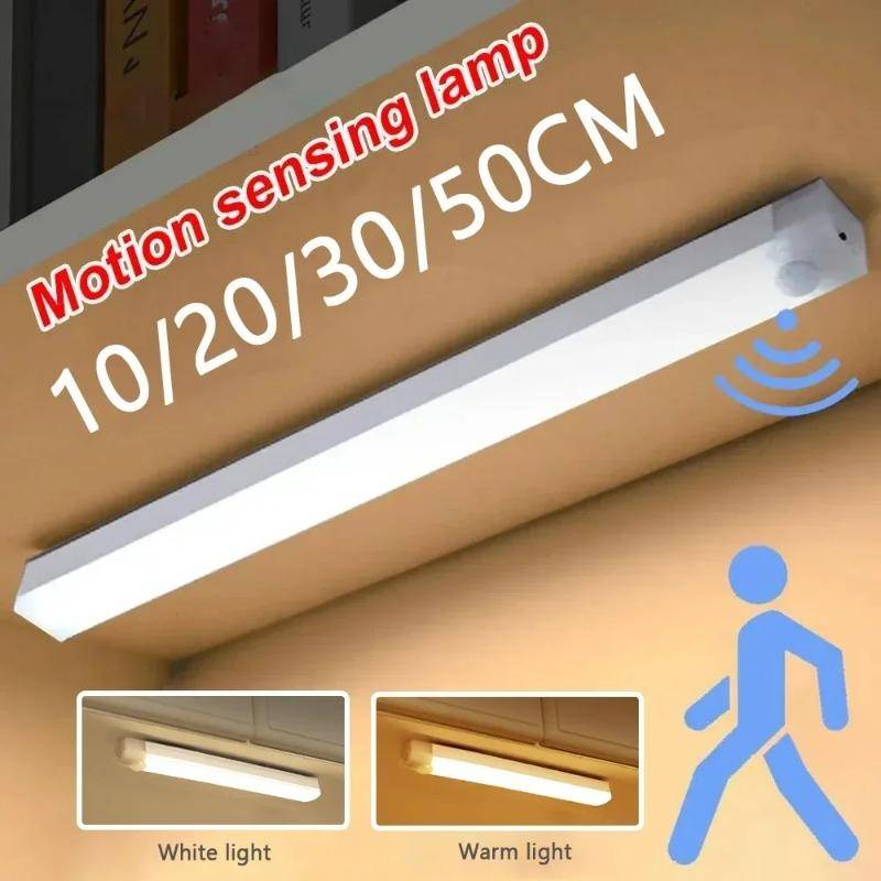 LED Rörelsesensorlampa Trådlös LED Nattlampa Typ C Uppladdningsbar Lampa Skåp Garderobslampa Trapphus Bakgrundsbelysning För Kök
