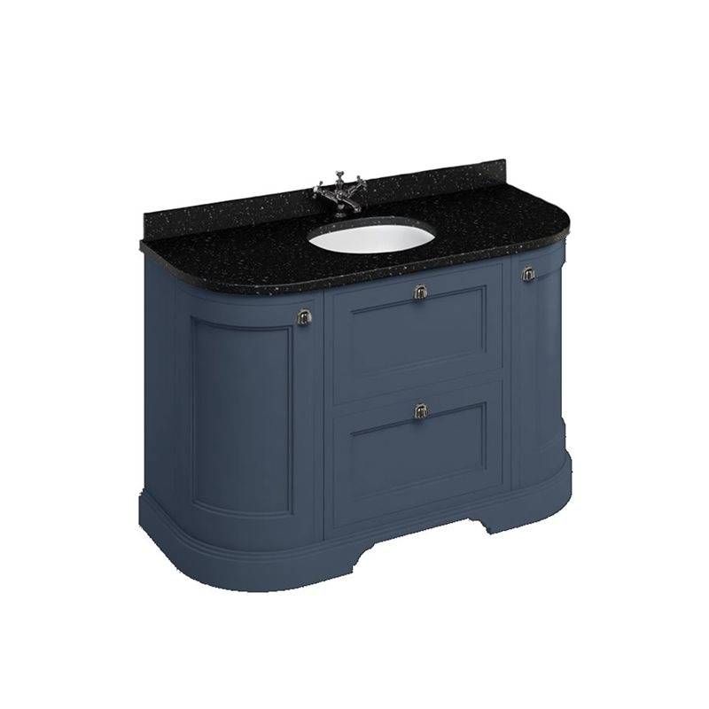 Tvättställsskåp Burlington 134 1336 mm Blå, Minerva Svart Granit