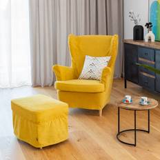 Strandmon klädsel fåtölj, Boucle naturvit, gul, blå og grön, Cosy Home
