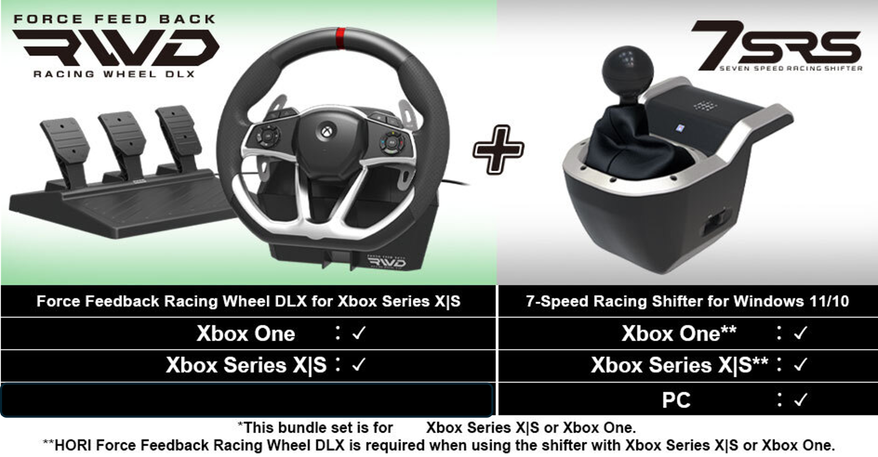 HORI - Force Feedback Racing Wheel DLX   + 7-Speed Racing Shifter Bundle For Xbox Series X - S, Xbox One