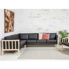 Svane Design Denver hjørnesofa (Hjørnesofa (vendbar) - L260 x B208 cm, Dolaro semianilin læder - sort, Hvidolieret eg)