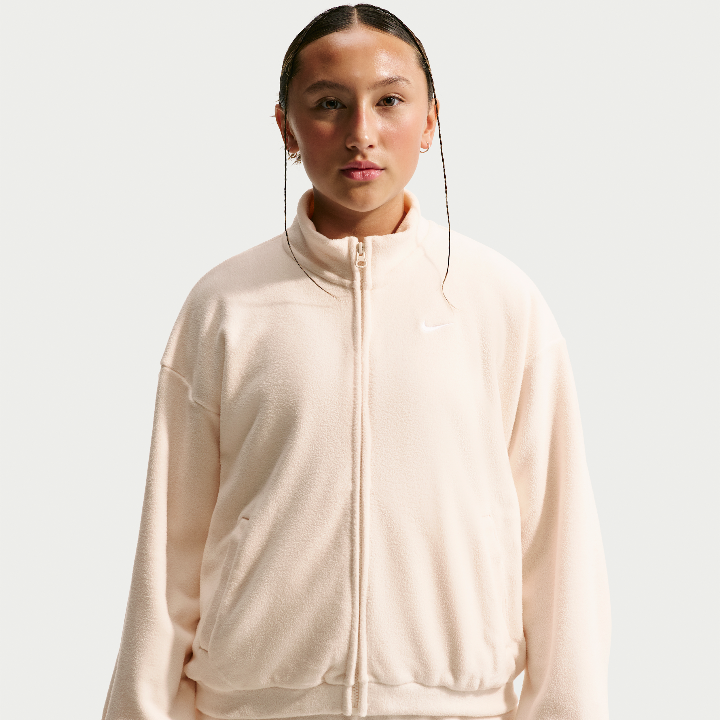 Langærmet Nike -fleecetrøje til større børn (piger) - hvid