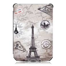 EIDERWOOD PocketBook Basic Lux 4 Kunstlæder E-Reader Cover m. Vågeblus Funktion - "Eiffel Tower" Hvid / Sort