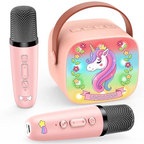 Dislocati Karaoke Maschine mit 2 Bluetooth Mikrofon Kinder, Einhorn Geschenke für Mädchen 3-12 Jahre Tragbarer Karaoke Mikrofon Kinder Spielzeug ab 3-12 Jahre Mädchen Geschenk Microphone