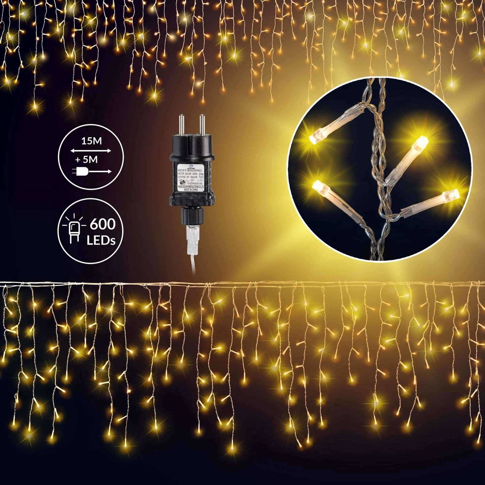 LED-ljusslinga, varmvit, 20m, inomhus/utomhus