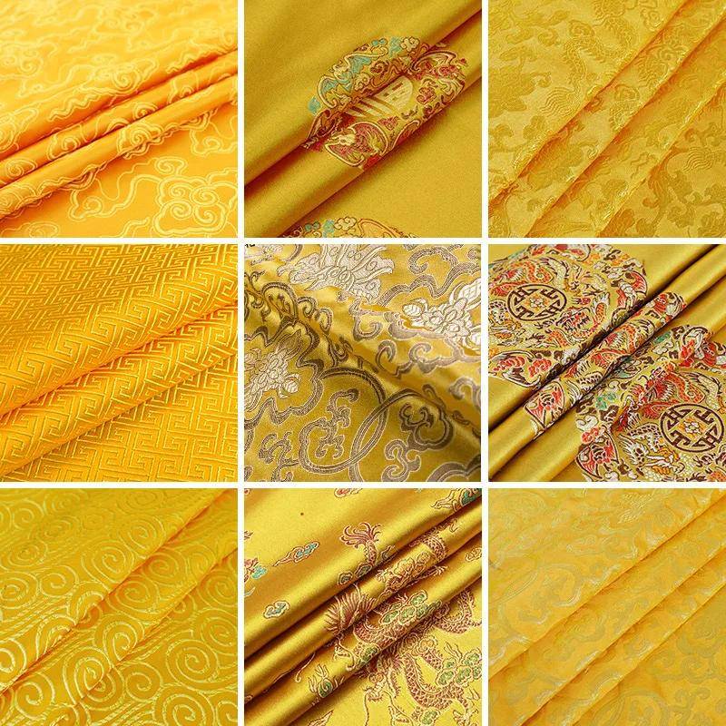 100x150cm Brokad Fusk Silke Metallisk Guld Tyg Vår Sommar Soffkudde Qipao Tangdräkt Material Andningsbart