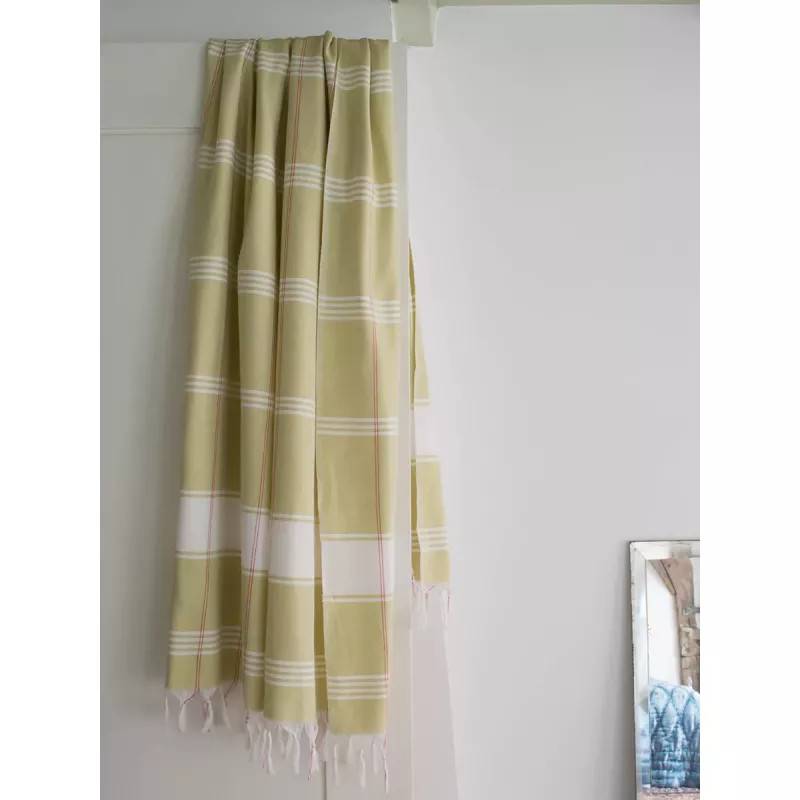 Tunn Strand- & Hamamhandduk 100x170 cm – Ekologisk Bomull (Lindgrön-Vit)