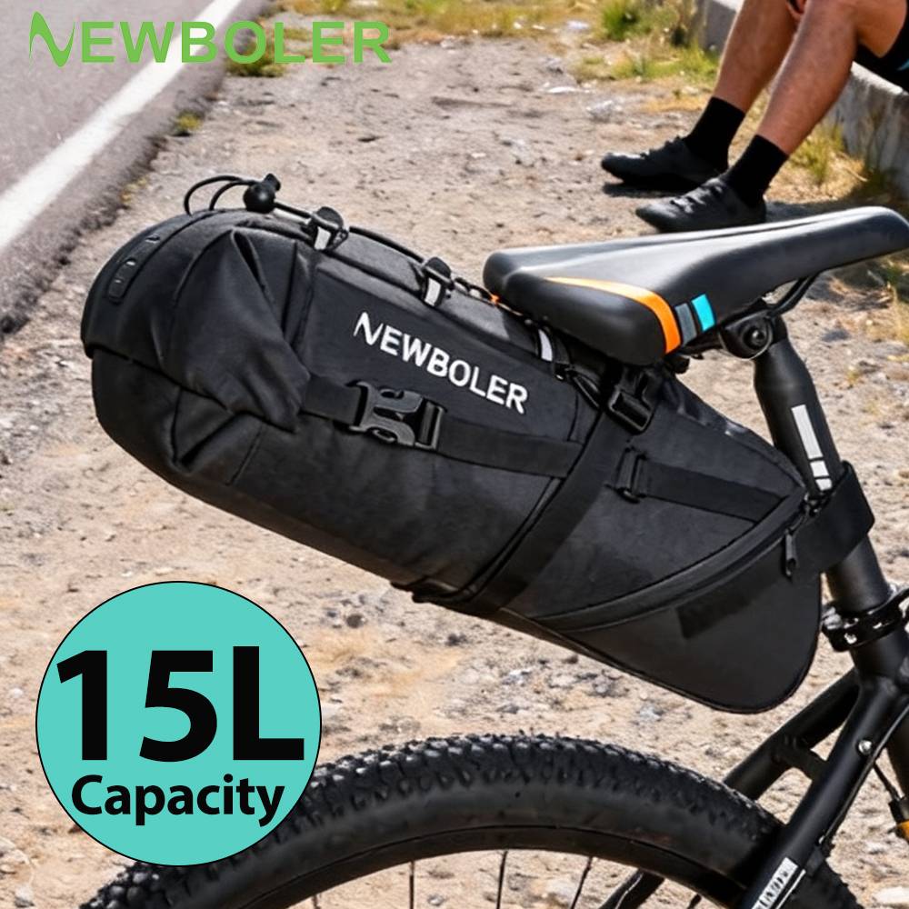 NEWBOLER 15L Large Capacity Bike Bag Waterproof Bicycle Saddlebag Cycling Tail Bag MTB Foldable Rear Bag Road Bike Luggage