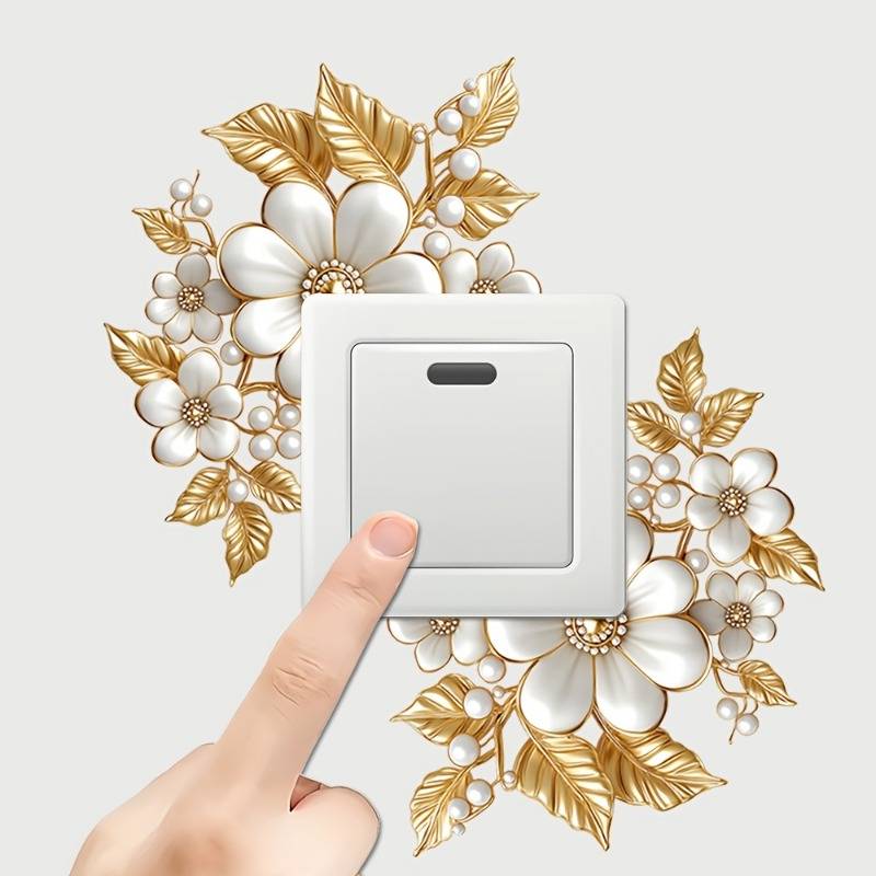 TEMU 1pc Elegant Golden & White Wall Sticker Suitable For Walls - Contemporary Floral & Decal, Removable Plastic Film With Matte, For Tiles, Floors, Doors, - Ideal, Bathroom