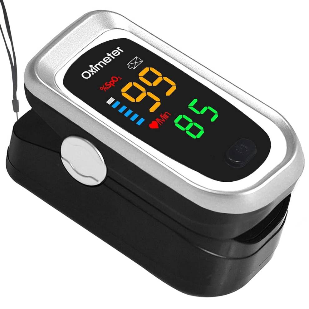 Pulsoximeter fingerspids, iltmåler fingerspids til sportsbrug, med snor, sort