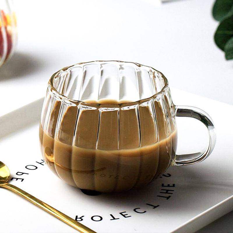 Värmebeständig Med Handtag Glasmugg Frukost Mjölkkopp Söt Kontor Hem Kaffemuggar Pumpamönster Dryckesvaror gyllene