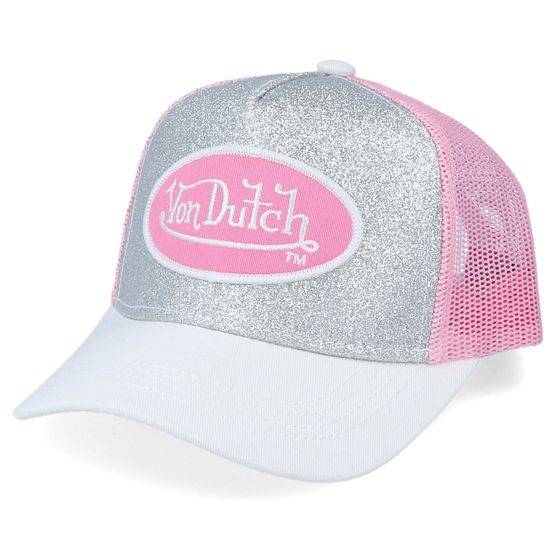 Von Dutch - Grå trucker Keps - Kids Oval Patch Glitter Silver/Pink Trucker @ Hatstore