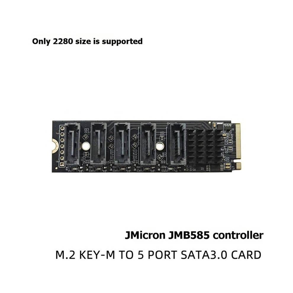 M.2 NVMe to 5-Port 3.0 Expansion Card JMicron JMB585 Chip Controller M2 Key-M to SATA3.0 6Gbps SSD Adapter