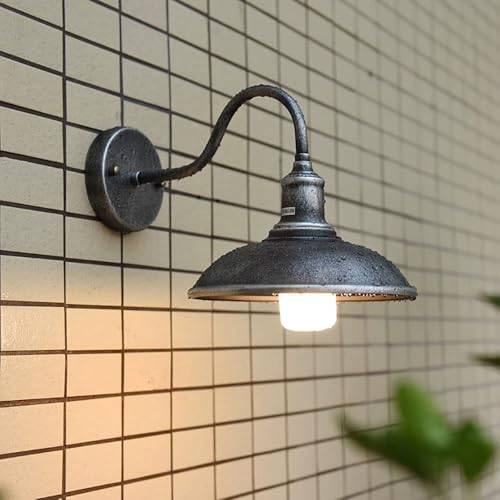 Metallvägglampa, 11,4" stora ladugårdslampor, svart utomhus svanhals vägglampa(Silver,9.4in)