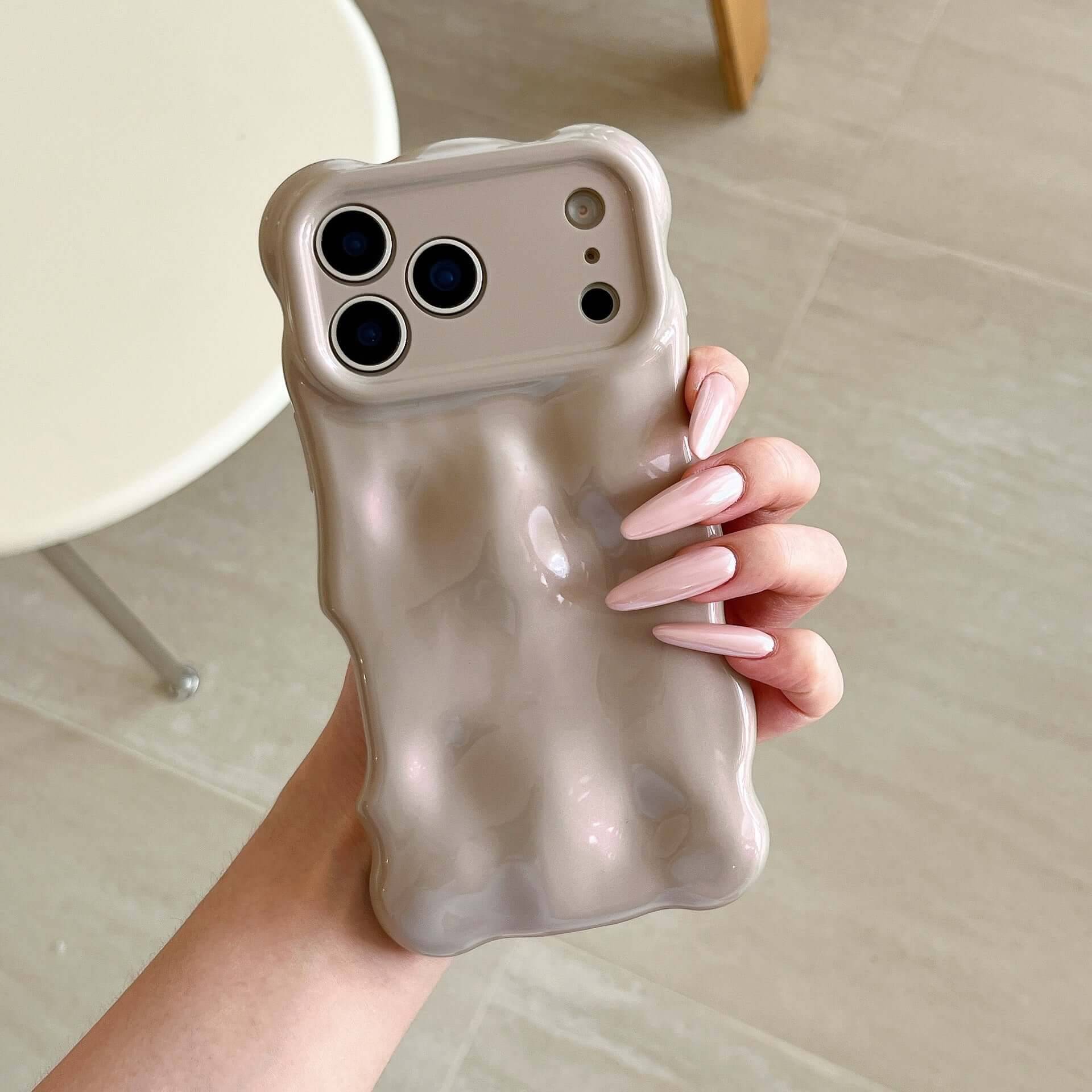 Simple Bubble Wave Pearl Drop-Proof Phone Case Cover - Pink Shell Pink Light / 17Promax Without Packaging
