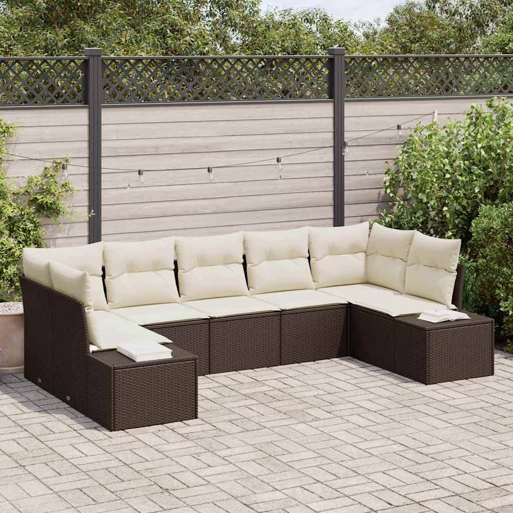 Havesofa Sæt Med Pude 7 Dele Polyrattan - Brun og cremefarvet
