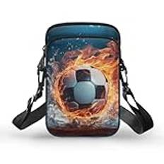 TSOVTHRID 2 lager liten messengerväska cross-body väskor handväskor för telefon pass plånbok, Fotboll eld vatten blått tryck