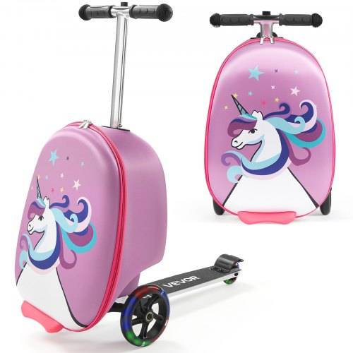 VEVOR Ride-on Luggage, 20 L Capacity, 20 Inches Kids Scooter Suitcase with Flash PU Wheels, Adjustable Handle & TPR Non-Slip Grip, Foldable & Lightweight Scooter Luggage for Kids Aged 5+, Purple