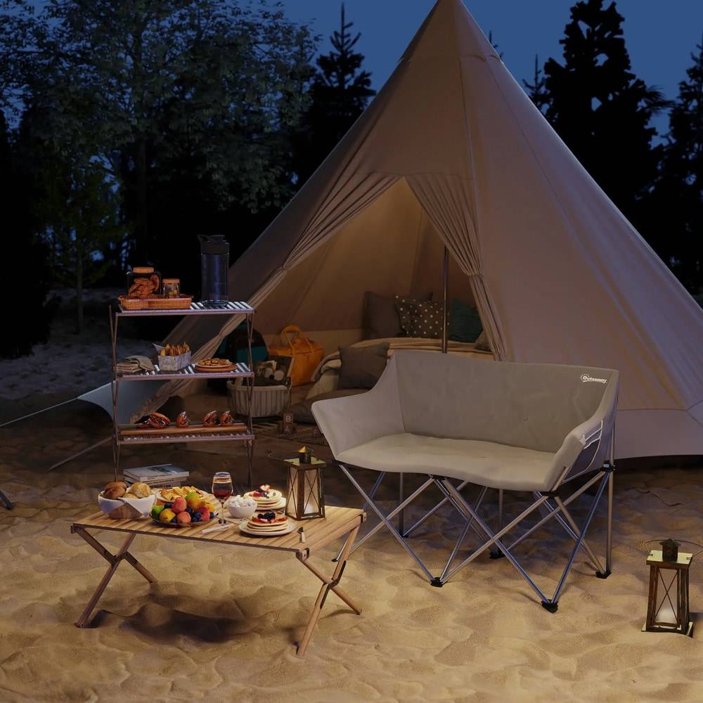 Campingsoffa - 2-sits campingstol / dubbel campingstol / hopfällbar utomhussoffa för camping