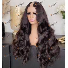 Cheap Indian Opening 1x4 U Part Human Hair Wigs with 6 Clips Dark Brown #2 Wavy Machine Made Remy U Part Wigs Easy to Install