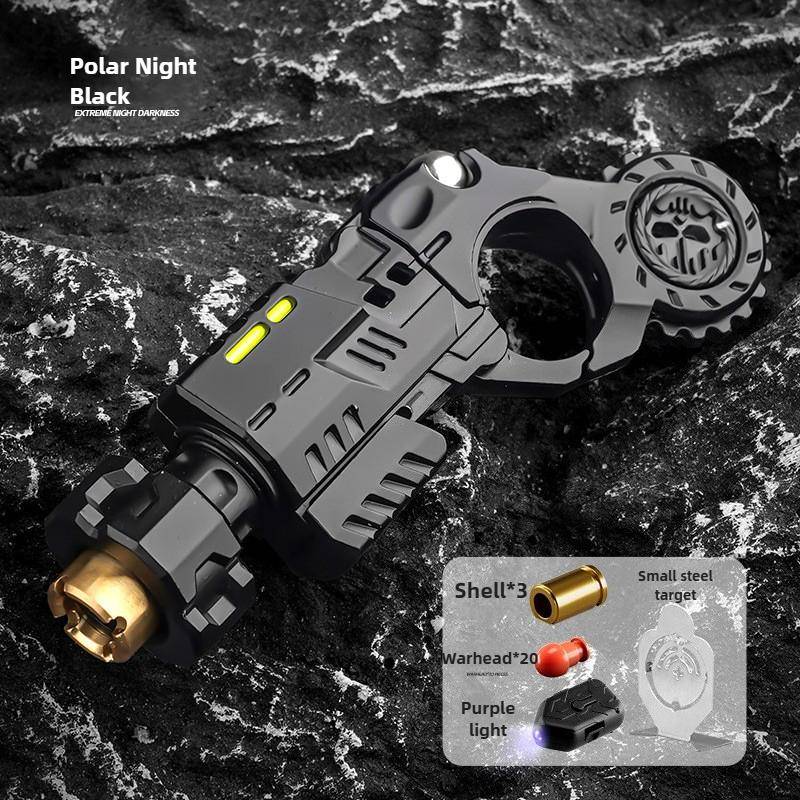 Skjutande Legering Leksakspistol Set Stresslindring Fidget Sensorisk Leksak Mini Finger Snurra Topp EDC Skrivbordsgadget Gåva för Tonårspojkar svart