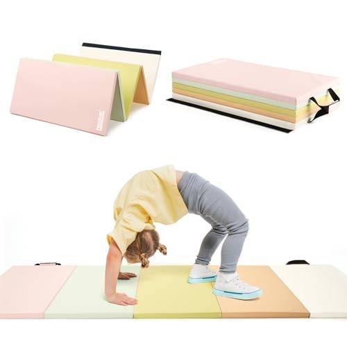 PhysKcal 5 Panels Macaron Foldable Soft Floor Mat Gym Mat Fitness Mat Gym Mat with Carrying Handle Sport Mat Play Mat Tumbling Mat for Kids Activity Game Pad