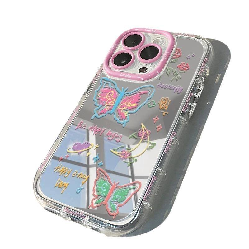 Ins Graffiti Fjäril Lämplig för IPhone 16 Promax Mobiltelefonfodral Apple 15 Spegel 13 Skyddsfodral 14 Mjuk Apple 16PROMAX