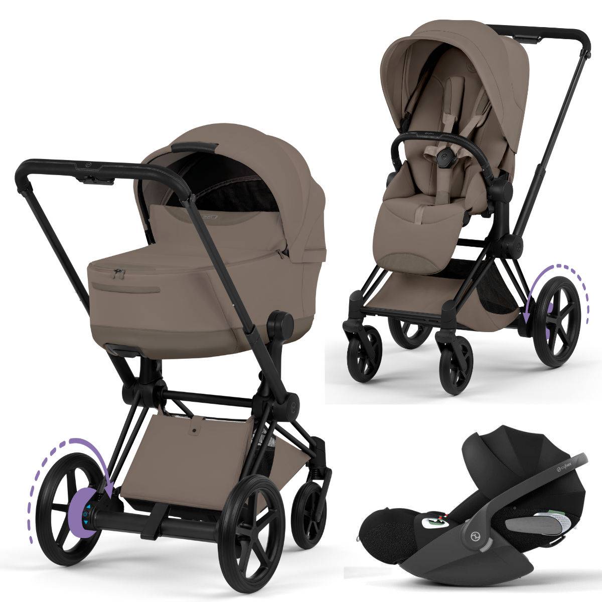 Cybex E-Priam 5 Style Stroller Set 3 in 1 incl. Cloud T i-Size Car Seat - Matt Black
