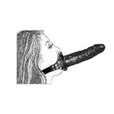 OnundOn Läder mun penis gag med lås silikon dildo BDSM bondage gag lång ca 18 cm (svart)