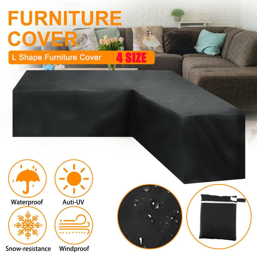 L Shape Furniture Waterproof Cover Outdoor Garden Patio Rattan Sofa Dustproof V Shaped Mold Resistant Cover Black, 10 Sizes.