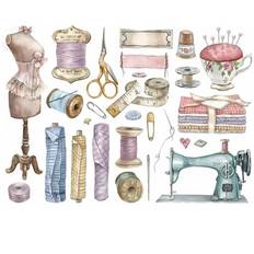 10 Stilar Vintage Sömnad Set med klistermärken För Scrapbook , Journal , Planerare , Album , Tidningar , DIY , Dekorationer - Guld (En-Storlek)