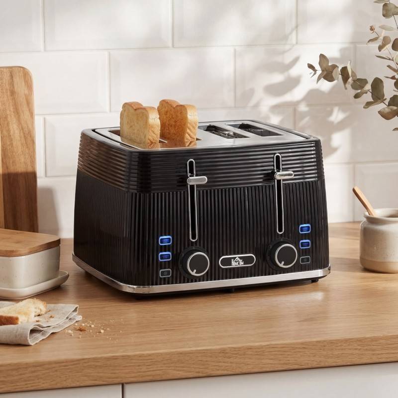 HOMCOM 4 Brødrister med 7 Bruningsniveauer, brødrister med aftagelig krummebakke, sort